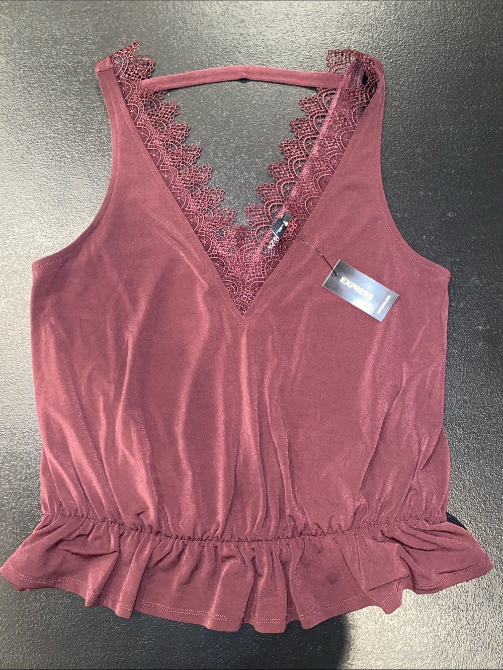 Express Lace-Trim Peplum Cami - Burgundy